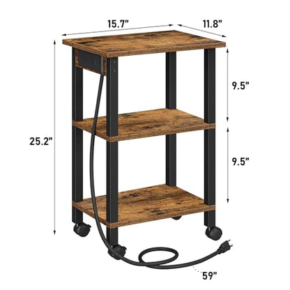 TUTOTAK Printer Stand, 3 Tier Rolling Printer Cart with Charging Station - color: Brown, size: 3 tier(15.7 x 11.8 x 23.6inchs)