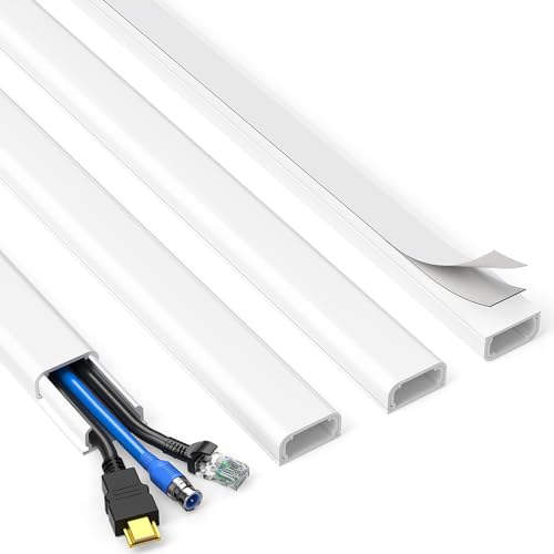Delamu TV Cord Hider, Cord Covers for 2-3 Wires on Wall, Paintable Cable Hider Wire Covers for Cords, Easier Setup Wire Hiders for TV on Wall, Cable Cover Management to Hide Wires, W0.94H0.47in, White - color: White, size: 56.7in L x 0.94in W x 0.47in H