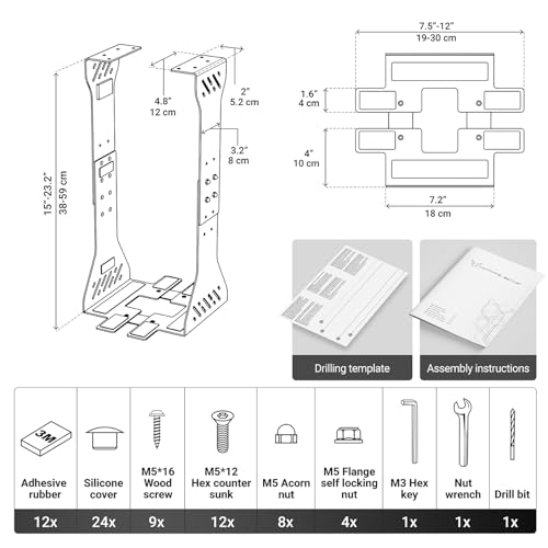 Heavy Duty Under Desk PC Holder – Up to 77 lbs Load Capacity - Adjustable Computer Tower Holder - Under Desk Computer Mount (White) - color: White