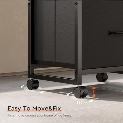 Maihail 3 Drawer File Cabinet with Wheels with Open Storage Shelf, Black | Rolling Printer Stand Fabric Lateral Filing Cabinet for Home Office - color: Black