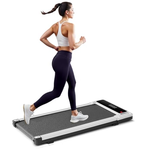 Walking Pad Under Desk Treadmill, Portable Compact Electric Walking Treadmill, Quiet Fitness Machine with Remote Control & LED Display for Home Office - color: Silvery, size: No Handle