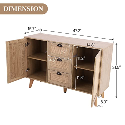 PHI VILLA Rattan Cabinet Sideboard, Buffet Cabinet with Storage - color: Rattan