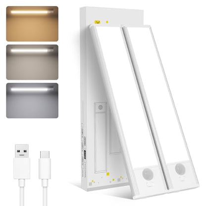 Rechargeable Under Cabinet Llighting Wireless Motion Sensor, 2 Pack | Magnetic 8 Inch Closet Lights Battery Operated 3 Color Dimmable, for Kitchen Counter Stairs