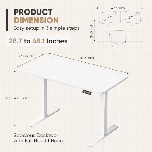 Furmax 48 Inches Electric Height Adjustable Standing Desk Home Office Desk - color: White, size: 48 Inch