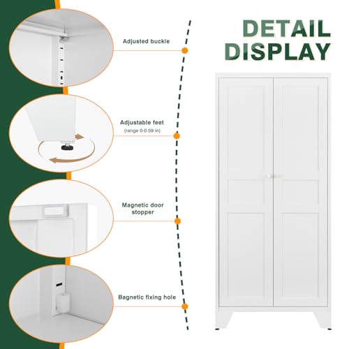Letaya Metal Pantry Kitchen Storage Cabinet,61" H Adjustable Shelves,White - color: White, size: 14" D x 28" W x 61" H