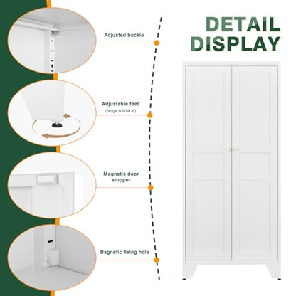 Letaya Metal Pantry Kitchen Storage Cabinet,61" H Adjustable Shelves,White - color: White, size: 14" D x 28" W x 61" H