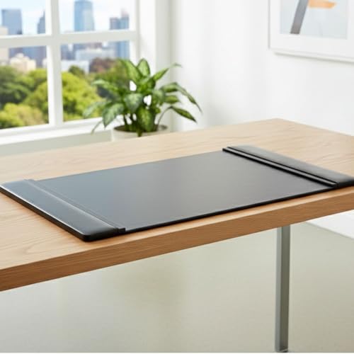 Dacasso Black Leather 22" x 14" Side Rails Desk Pad - color: Black, size: 14" x 22"