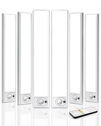 6Pack 12inch Under Cabinet Lighting, Rechargeable Motion Sensor Light Wireless Indoor, Dimmable 3 Color Temps Closet Lights with Remote, Indoor Under Counter LED Lights for Kitchen, Stairs - size: 12inch
