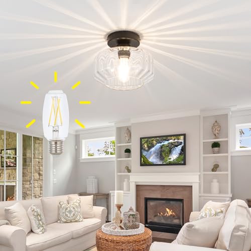 Tbaoinal Semi Flush Mount Ceiling Light with Diamond Glass Shade, 36-Faceted Panels Create Starburst Effect, 1200LM LED Bulb Included Matte Black Ideal for Hallway Entryway Kitchen Bathroom Bedroom - color: Matte Black