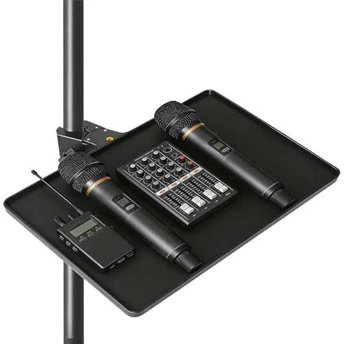Microphone Stand Tray,Clamp on Shelf for TikTok,Most Mic Stands,10.8"x8.0" Large Tripod Shelf Table,Clip on Tray,Music Stand Accessories,Lash Tray Holder for Salon,Live Streaming,Recording,Concert