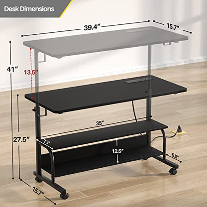 Armocity 39" Rolling Standing Desk with Charging Station for Couch Bed - color: Black, size: 39''