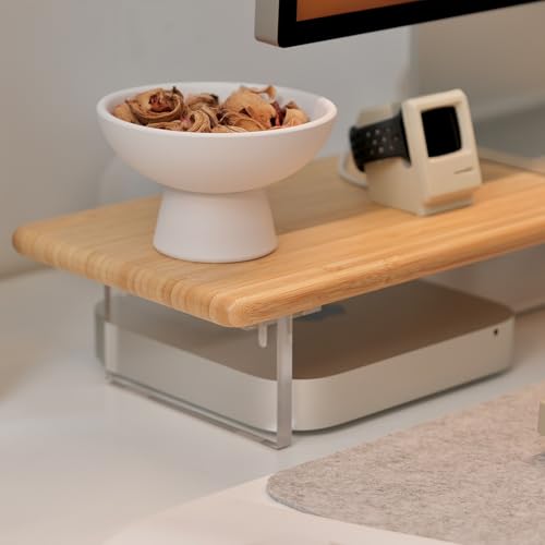 Bamboo Monitor Stand Riser, Natural Desk Shelf with Acrylic Legs | 31.5-Inch Wide, 3.3-Inch Clearance, Fits Monitor, Laptop, Printer and Speakers for Small Desks - color: Natural