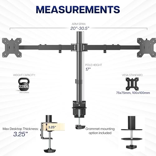 VIVO Dual LCD LED 21 to 32 inch Monitor Desk Mount, Heavy Duty, Adjustable Telescoping Arms, Flush Wall Setup, Fits 2 Screens, Black, STAND-V002E - color: Black, size: 21" to 32"