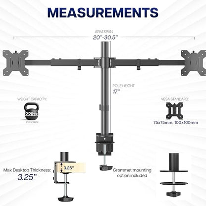VIVO Dual LCD LED 21 to 32 inch Monitor Desk Mount, Heavy Duty, Adjustable Telescoping Arms, Flush Wall Setup, Fits 2 Screens, Black, STAND-V002E - color: Black, size: 21" to 32"