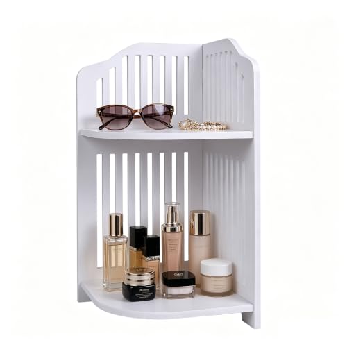 HornTide 2-Tier Corner Shelf, Brief Fashion Organizer Storage Rack, for Cosmetic Doll Potted-Plant Vitamins Supplements Caddy, DIY Desk/Table Decoration, Wood-Plastic Composites, White - size: Corner Shelf