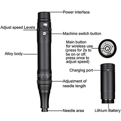 Permanent Makeup Rotary Tattoo Machine Eyebrow Pen Machine with 10PCS Needles For Eyebrows,Lips,Eyeliners B950b (Black) - color: Black