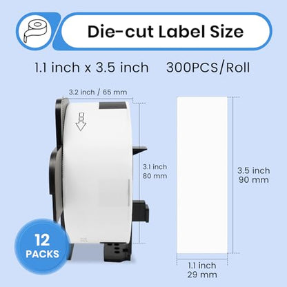 12 Rolls 4800 Labels Compatible with Brother DK-1201 Die-Cut Address Labels - size: 1.1" X 3.5”