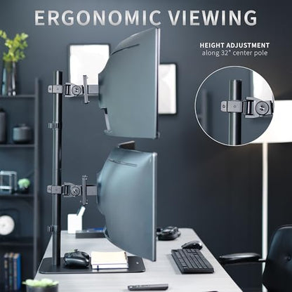VIVO Freestanding Dual Vertically Stacked Ultra-Wide Monitor Desk Stand, Extra Tall Heavy Duty Adjustable Mount for 2 Ultrawide Screens up to 49 inches, 44 lbs Per Screen Capacity, Black, STAND-V202L - size: Up to 49", style: Steel Base