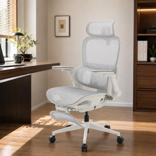 SIHOO B300 PRO Ergonomic Office Chair with Footrest, Mesh Desk Chair, White - color: True White, size: Pack of 1