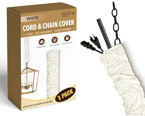 Royal Designs, Inc. Cord & Chain Cover 4 ft Silk Type Fabric, Chandelier Pendant Lighting Chain & Cable Management, Touch Fastener, White - 1 Pack - color: White, size: 1 Pack