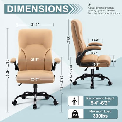 AreShark Office Chair - Executive High Back Breathable Desk Chair with Lumbar Support - Ergonomic Leather Rolling Swivel Computer Chair with Rock Function for Working Studying Gaming Relaxing - color: Khaki