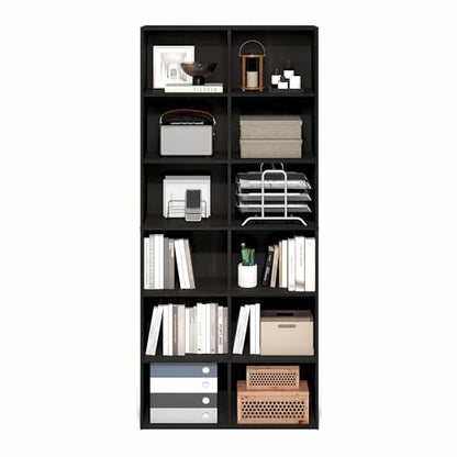 Furinno Basic Book Shelf, 12-Cube Bookshelf, Bookcase with Open Shelf, Cube Storage Organizer, 12 x 32 x 71, for Living Room, Home Office, Espresso