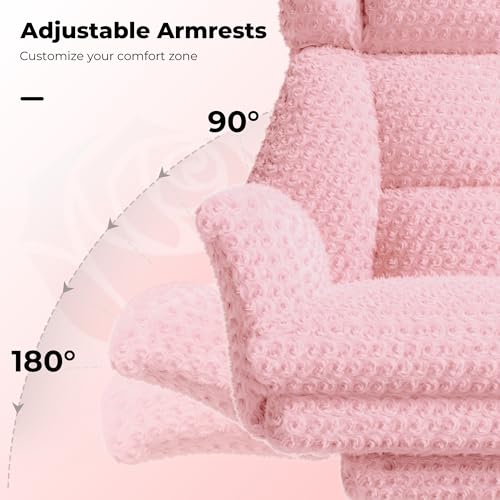 Big and Tall Office Chair, Flip Armrests for Pets & Cross Legged Sitting | Executive Ergonomic Computer Gaming Chair with Foot Rest, Rose Velvet Pink Wide Seat Reclining Desk Chair - color: Pink Rose Velvet