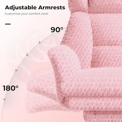 Big and Tall Office Chair, Flip Armrests for Pets & Cross Legged Sitting | Executive Ergonomic Computer Gaming Chair with Foot Rest, Rose Velvet Pink Wide Seat Reclining Desk Chair - color: Pink Rose Velvet