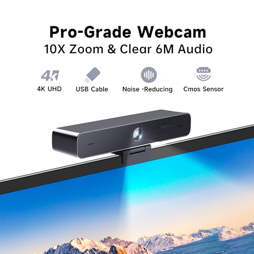 Horion 4K Conference Camera with Microphone, Auto Framing Camera for PC, 10X EPTZ Zoom, Plug & Play USB 3.0,Video with Dual AI Noise-Canceling Mic, for Video Conference, Streaming, PC/Mac/Linux, HC-5M