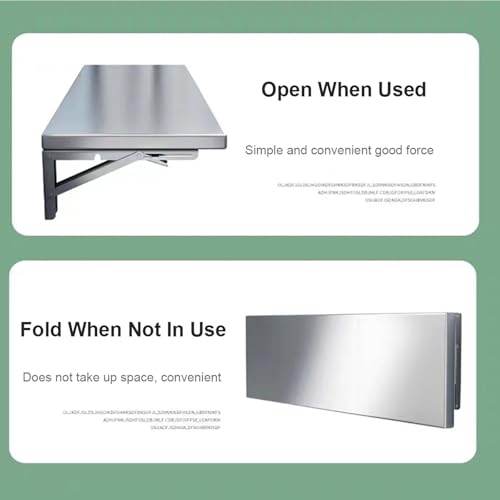 304 Stainless Steel Wall-Mounted Folding Table, Laundry Fold Down Table, Folding Wall Desk for Office Kitchen, Save Space for Room, Storage W 15.7"-47.2", H11.8/15.7"(90x30cm/35.4x11.8in) - size: 90x30cm/35.4x11.8in