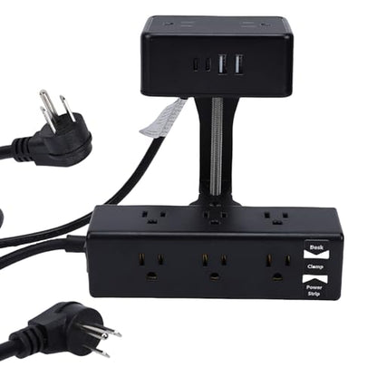 Eujgoov Desk Clamp Power Strip, 17 in 1 Charging Station with 13 AC Outlets 4 USB Ports 20W Fast Charging, Protector for Home Office, Fits Table Thickness Up to 45mm (US Plug)