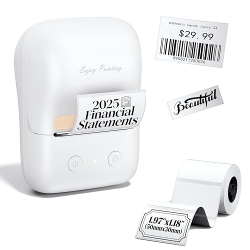 Label Maker, A421 Bluetooth Label Thermal Printer for Small Business & Home | Inkless Printer for Barcode, Address, Office, Compatible with iOS & Android, with 1 Label - color: White