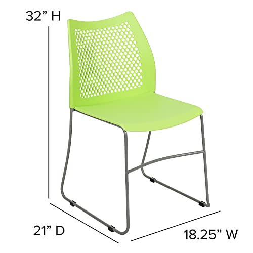 Flash Furniture Hercules Series Contoured Lobby Chairs with Air-Vent Honeycomb Backs, Ergonomic Stacking Chairs for Offices, Set of 5, Green | Sled Base, Powder Coated, 661 LBS. Weight Capacity - color: Green, size: Set of 5
