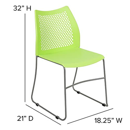 Flash Furniture Hercules Series Contoured Lobby Chairs with Air-Vent Honeycomb Backs, Ergonomic Stacking Chairs for Offices, Set of 5, Green | Sled Base, Powder Coated, 661 LBS. Weight Capacity - color: Green, size: Set of 5