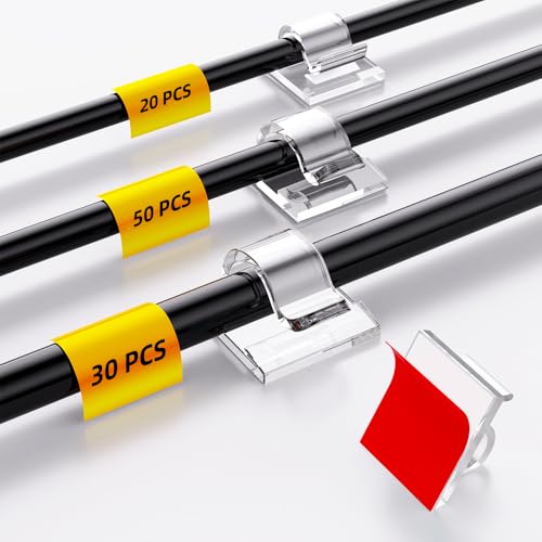 100 PCS Cable Clips Cord Organizer (Small, Medium,Large),Wire Holder for Cable Management, Outdoor Light Clips Light Hooks for LED String,Car Dash Cam, Extension Cord (Clear) - color: Clear
