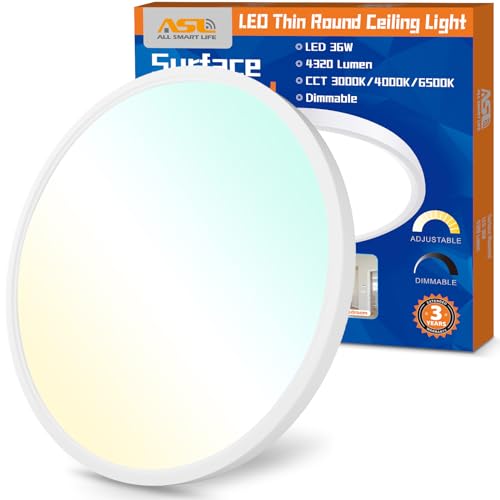 Allsmartlife LED Flush Mount Ceiling Light Fixture 1 Pack, 15.8 inch 32W 4320lm Flat Ceiling Light, 3000K/4000K/6500K, Round Ceiling Light Fixture for Bedroom, Living Room, Kitchen - color: White, size: 15.8inch 1-Pack