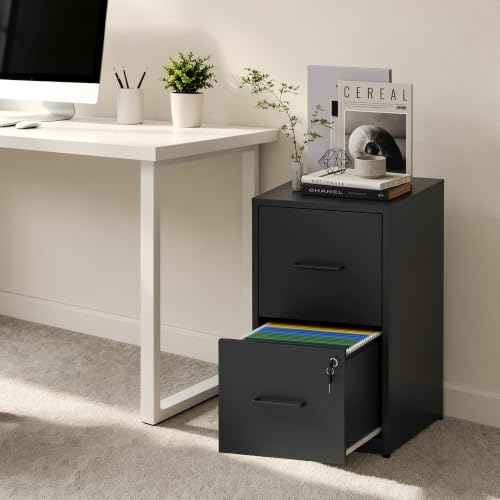 2 Drawer File Cabinet with Lock, 25.6" H Small File Cabinet - color: Black, size: 25.6"H - 2 Drawer