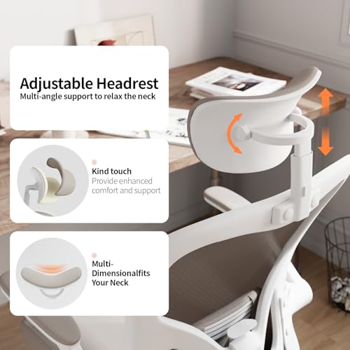 Office Chair Ergonomic Desk Chair with Lumbar Support&Headrest&Flip-up Arms Height Adjustable Rocking Swivel High Computer Chair Multi-Angle from 90° to 125° with 350LBS Capacity(White+Khaki-2) - color: White+khaki-2