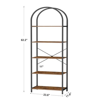 Homhedy 5-Tier Arched Bookshelf, Display Racks, Tall Book Shelf, 62.2" H - size: 5 Tier -23.6"W