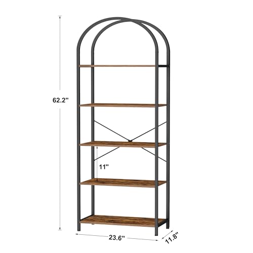 Homhedy 5-Tier Arched Bookshelf, Display Racks, Tall Book Shelf, 62.2" H - size: 5 Tier -23.6"W
