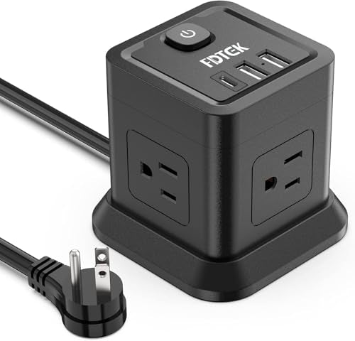 FDTEK Power Strip USB C, 4 Outlets 3 USB Ports 5 FT Extension Cord Black | Slim Flat Plug Built In Overload Protection Compact Desktop Charging Station for Home Office & Travel ETL Listed - color: Black, size: 5FT