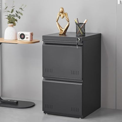Guizeeopo 2 Drawer File Cabinet with Lock, Vertical File Cabinets for Home Office, Printer Stand, Heavy Duty Steel Office Storage Cabinet for Letter/Legal/A4, Assembly Required(Black) - color: 13-g Black