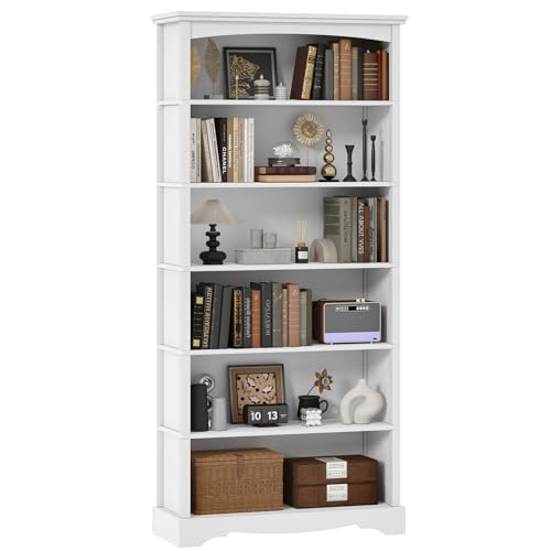 TVU 6-Tier Wooden Bookshelf, 76 Inch Tall Bookshelf with Storage, Floor Standing Modern Style Display Bookcase for Living Room, Office, Study Room, Entryway, White - color: White, size: 6 Tier