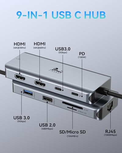 9-in-1 Docking Station Dual Monitor 4K LIONWEI USB C Hub for Laptop Mac - color: 9-in-1 (2 HDMI)