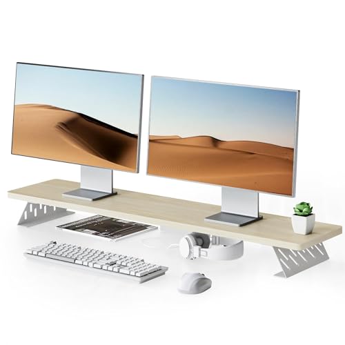 Fenge Monitor Stand Riser, Wooden & Metal Desk Shelf Organizer, Oak - color: Oak, size: 42.5 Inch