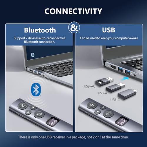 N95s Presentation Remote, Slide Clicker for PowerPoint Presentations | Digital pointer, spotlight, magnifier — works on any screen. Triple‑connect via BT, or plug in the USB‑C / A. 328ft range - color: Green - BLE&USB-A&C