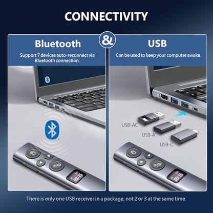 N95s Presentation Remote, Slide Clicker for PowerPoint Presentations | Digital pointer, spotlight, magnifier — works on any screen. Triple‑connect via BT, or plug in the USB‑C / A. 328ft range - color: Green - BLE&USB-A&C