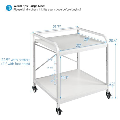 Fannova Large Printer Stand for Under Desk Storage, Adjustable Top Shelf | Table Top 20"x20", Fits 3D/Laser Printer, Easy Roll Industrial Wheels, Heavy Duty 2 Tier Printer Cart for Home Office, White - color: White