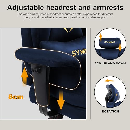 Symino Ergonomic Gaming Chair with Footrest & 155° Recline - color: Dark Blue
