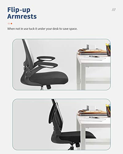 Office Chair Desk Computer Chair with Lumbar Support Flip-up Arms Swivel Rolling Executive Task Mesh Adjustable Ergonomic for Adults(White) - color: White